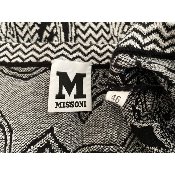 M Missoni Floral Zigzag Intarsia Women's Dress Fit Flare Scoop Neck Black Cream - Picture 6 of 7